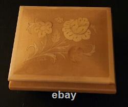 Swiss Reuge Romance Music Box Inlaid Wood Flower Design Italy 18 notes-CHARITY