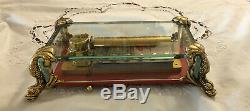 Swiss Reuge Sainte Croix 3/72 Music Box, Crystal Clear Glass Case Dolphin Legs