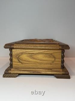 Swiss Vintage Reuge Music Box & Carved Jewelry Chest Anniversary Waltz #32792