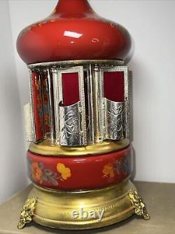 Swisse Reuge Carousel Music Box Cherubs Cigarette Lipstick Holder Made In Italy