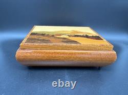 Switzerland Reuge Musical Jewelry Box, Inlaid Wood Mountain Scene