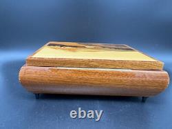 Switzerland Reuge Musical Jewelry Box, Inlaid Wood Mountain Scene