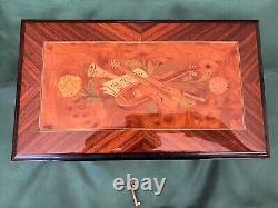 TWO LEVEL SORRENTO REUGE Wind up Music Box Inlay Jewelry Box. Italy