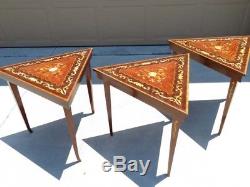 Three Lovely Hollywood Regency Reuge Stacking Tables with Music Boxes