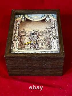 VINTAGE 1970's REUGE SWISS MUSIC BOX DANCING HARLEQUIN MOZART THEME-WORKING