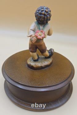 VINTAGE Hand Carved Reuge The Music Box Dancer Boy Romy Swiss Musical Statue