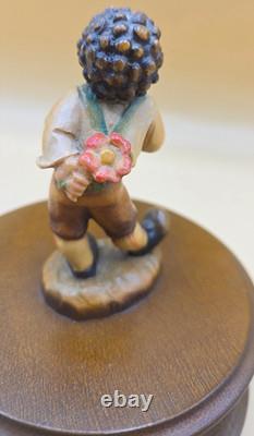 VINTAGE Hand Carved Reuge The Music Box Dancer Boy Romy Swiss Musical Statue