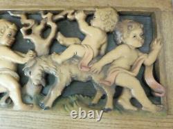 VINTAGE Handcarved Anri Reuge Music Jewelry Box Putti Kids Goat Italy 9.75x6.7