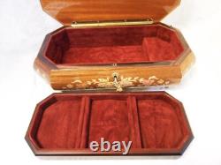VINTAGE ITALIAN INLAID WOOD REUGE MUSICAL JEWELRY BOX WithKEY LARGE 14.75x7.25x3.7