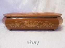 VINTAGE ITALIAN INLAID WOOD REUGE MUSICAL JEWELRY BOX WithKEY LARGE 14.75x7.25x3.7