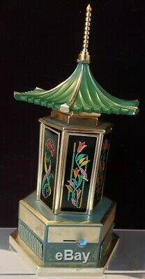 VINTAGE REUGE CAROUSEL music box lipstick/cigarette holder Japanese pagoda works