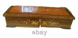 VINTAGE REUGE MUSIC BOX Jewelry Box Floral Inlay Music Box Dancer 17 x 8 x 3.5