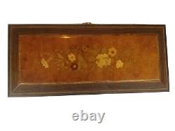 VINTAGE REUGE MUSIC BOX Jewelry Box Floral Inlay Music Box Dancer 17 x 8 x 3.5