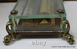 VINTAGE REUGE MUSIC BOX SAINTE CROIX CRYSTAL CLEAR GLASS 3/72 With DOLPHIN LEGS