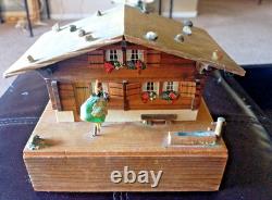 VINTAGE REUGE SWISS YODEL WOOD CHALET DANCING BALLERINA MUSIC BOX Happy Wanderer