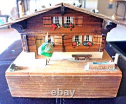 VINTAGE REUGE SWISS YODEL WOOD CHALET DANCING BALLERINA MUSIC BOX Happy Wanderer