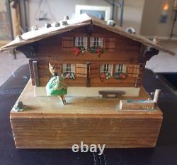 VINTAGE REUGE SWISS YODEL WOOD CHALET DANCING BALLERINA MUSIC BOX Happy Wanderer