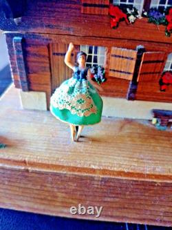 VINTAGE REUGE SWISS YODEL WOOD CHALET DANCING BALLERINA MUSIC BOX Happy Wanderer