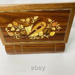 VINTAGE REUGE WOODEN INLAID MUSIC JEWELRY BOX EDELWEISS No. 4287 Velvet Lined