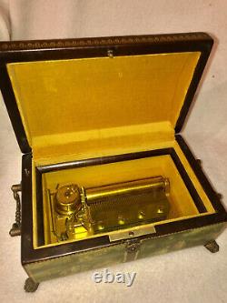 VINTAGE Reuge Sainte Croix Ornate Music Box with Victorian Painted Panels Walnut