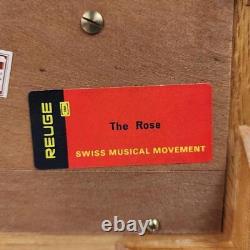 VINTAGE Reuge The Rose Beveled Glass Top Wood Swiss Movement Musical Box