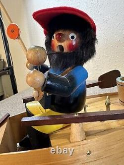 VINTAGE STEINBACH FISHERMAN w REUGE Wind Up OVER THE WAVES S767 ANGLER IN BOAT