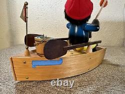 VINTAGE STEINBACH FISHERMAN w REUGE Wind Up OVER THE WAVES S767 ANGLER IN BOAT