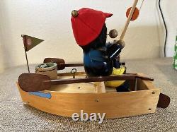 VINTAGE STEINBACH FISHERMAN w REUGE Wind Up OVER THE WAVES S767 ANGLER IN BOAT