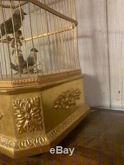 VINTAGE SWISS REUGE 3 Birds SINGING BIRD CAGE MUSIC BOX Automaton RARE