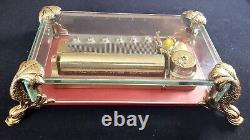 VINTAGE SWISS REUGE 72 MUSIC BOX, CRYSTAL CLEAR GLASS CASE With Dolphin Legs