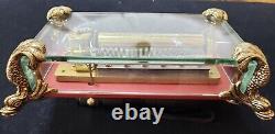VINTAGE SWISS REUGE 72 MUSIC BOX, CRYSTAL CLEAR GLASS CASE With Dolphin Legs