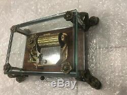 VINTAGE SWISS REUGE MUSIC BOX BEVELED CRYSTAL GLASS CASE With DOLPHIN FEET 1/36