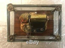 VINTAGE SWISS REUGE MUSIC BOX BEVELED CRYSTAL GLASS CASE With DOLPHIN FEET 1/36