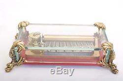 VIntage Reuge Music Box CH 3/72 Crystal Glass withBrass Dolphin Feet 3 song