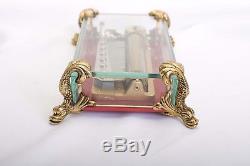 VIntage Reuge Music Box CH 3/72 Crystal Glass withBrass Dolphin Feet 3 song