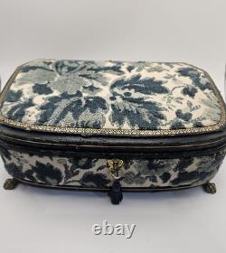 VNTG Italian Upholstered Jewelry REUGE Music Box Plays Love Story Lock & Key