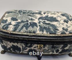 VNTG Italian Upholstered Jewelry REUGE Music Box Plays Love Story Lock & Key