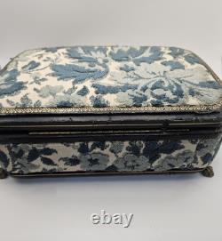 VNTG Italian Upholstered Jewelry REUGE Music Box Plays Love Story Lock & Key