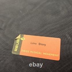 VNTG Italian Upholstered Jewelry REUGE Music Box Plays Love Story Lock & Key