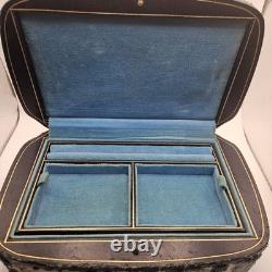 VNTG Italian Upholstered Jewelry REUGE Music Box Plays Love Story Lock & Key