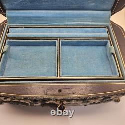 VNTG Italian Upholstered Jewelry REUGE Music Box Plays Love Story Lock & Key