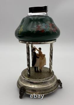 VTG 60's RUEGE Swiss Music Box Lighter Capodimonte Dancing Couple Carousel