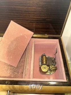 VTG Inlaid Flowers Wooden Music/Jewelry Box With Key By REUGE