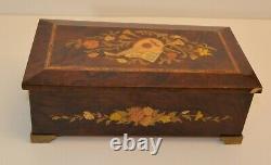 VTG Large inlaid Jewelry Music Box w removable tray Italy Reuge Movement & lock