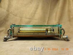 VTG REUGE 72 NOTE BRONZE DOLPHIN FOOTED CRYSTAL BOX With ROSEWOOD BASE (SEE VIDEO)