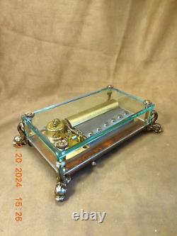 VTG REUGE 72 NOTE BRONZE DOLPHIN FOOTED CRYSTAL BOX With ROSEWOOD BASE (SEE VIDEO)