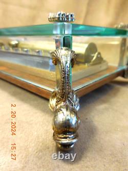 VTG REUGE 72 NOTE BRONZE DOLPHIN FOOTED CRYSTAL BOX With ROSEWOOD BASE (SEE VIDEO)