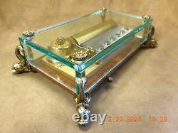 VTG REUGE 72 NOTE BRONZE DOLPHIN FOOTED CRYSTAL BOX With ROSEWOOD BASE (SEE VIDEO)