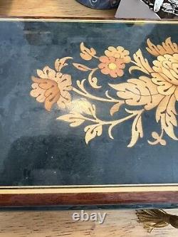 VTG REUGE MUSIC JEWELRY BOX INLAID WOOD WORKING THE ENTERTAINER 10.5x4.5