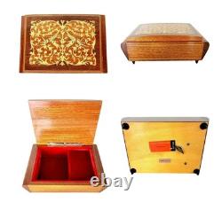 VTG Reuge Fascination Wood Inlaid Music Jewelry Box Velvet Lined Italy 7x4.5